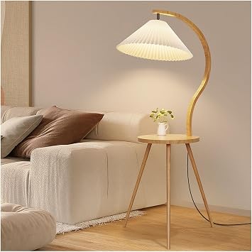 Adjustable Lamps Modern Floor Lamp with End Table, Nightstand End Table with Standing Reading Light, Wood Bedside Floor Light for Living Room Sofa Bedroom Guest Room for Readings