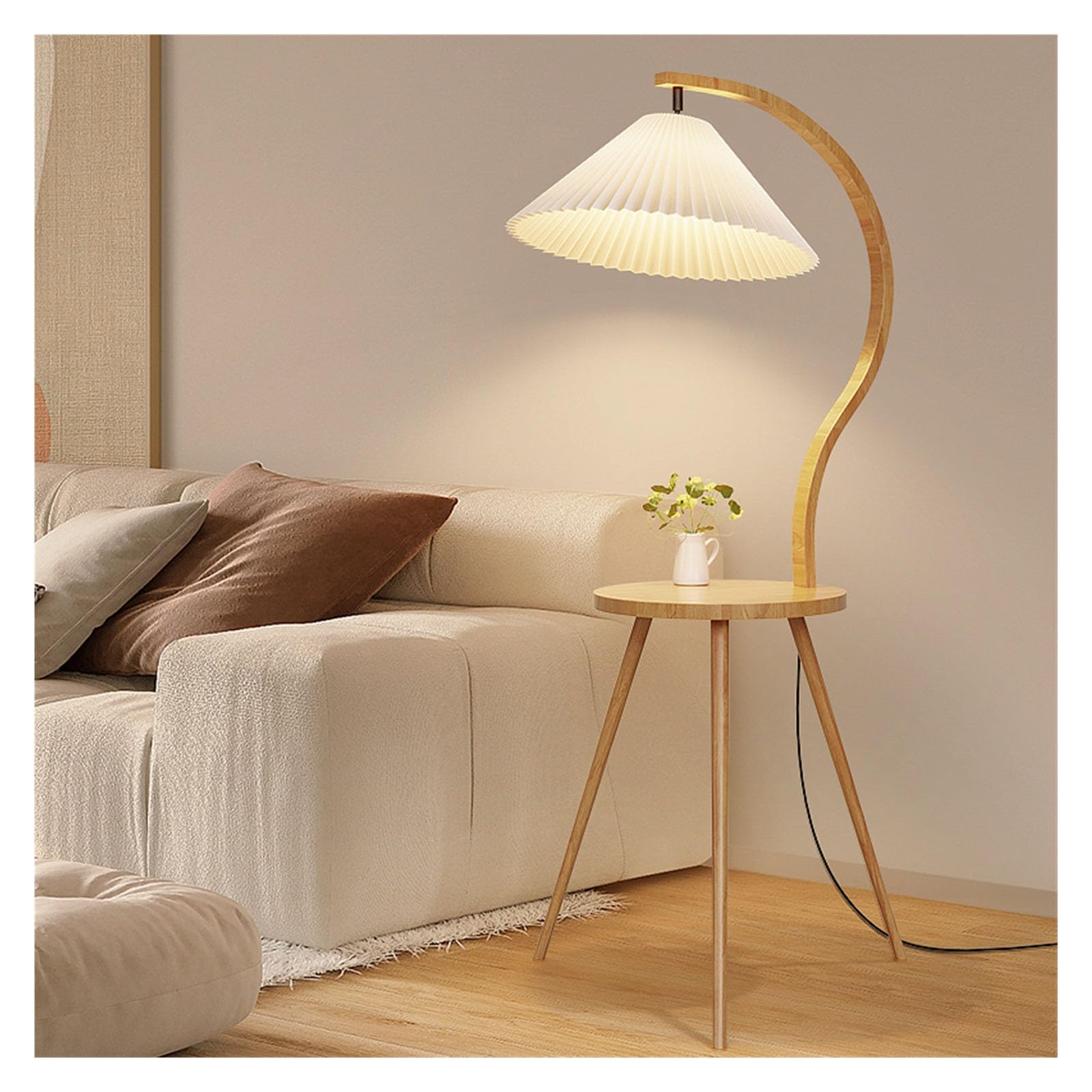 LJHFG63KUYT Standing Lamps Modern Floor Lamp with End Table Standing Reading Light Wood Bedside Decorate