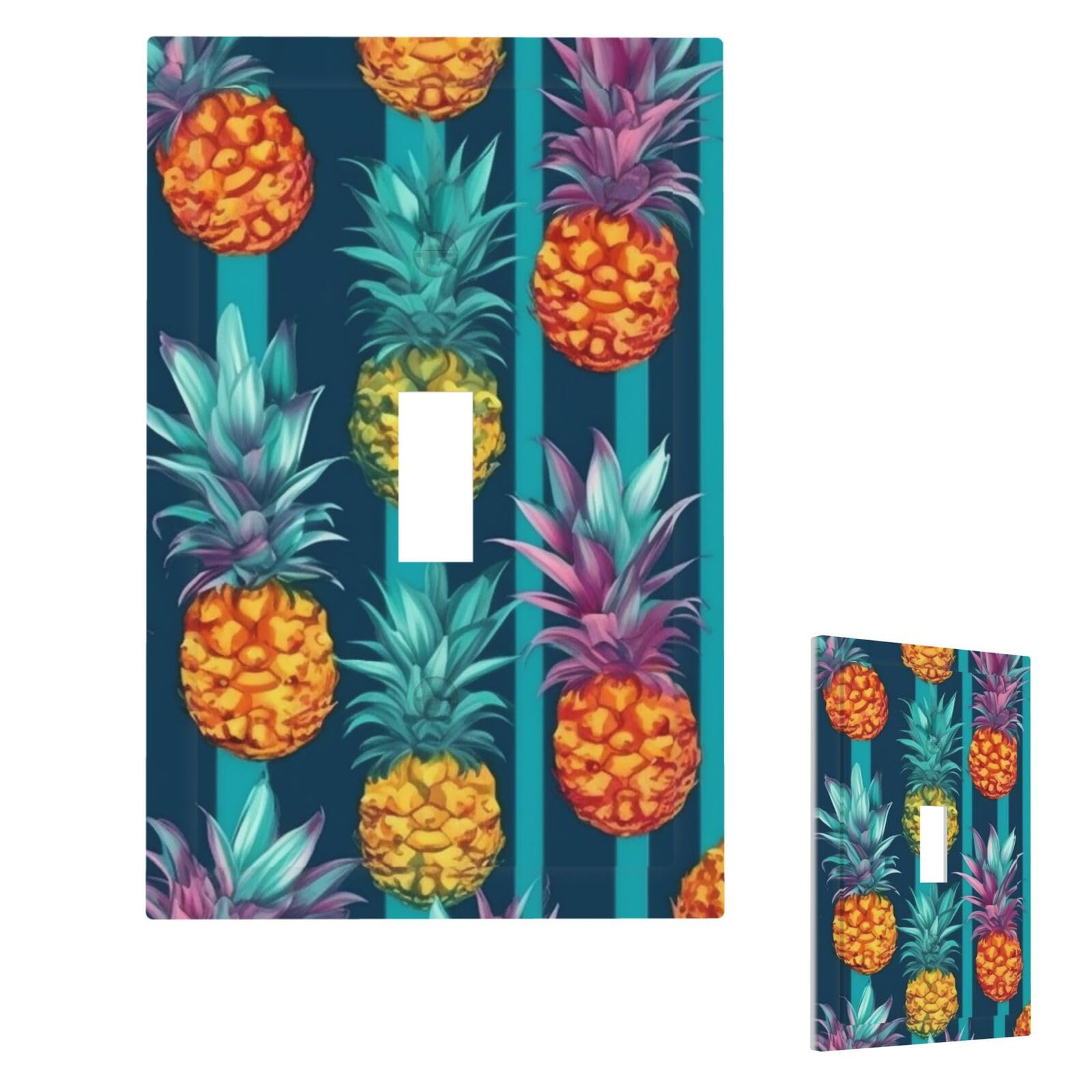 Colorful Tropical Pineapple Wall Plate Cover Modern Decorative 1 Gang Light Switch Cover Unbreakable Receptacle Outlet Covers For Living Room Bedroom Home Decor Single Toggle