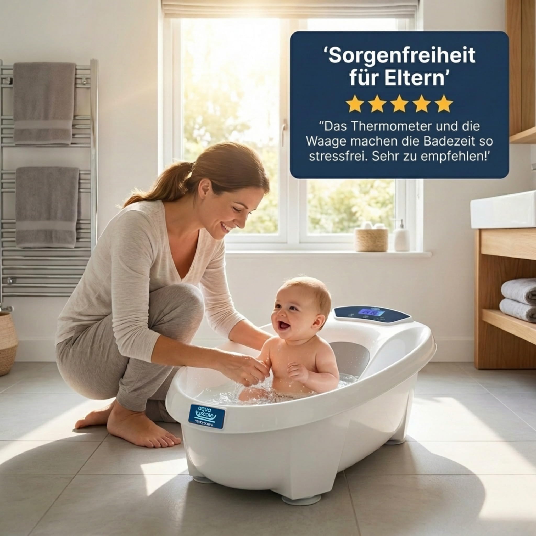 AquaScale 3-in-1 Babybadewanne, Digitalwaage und Wasserthermometer, Next Generation V3