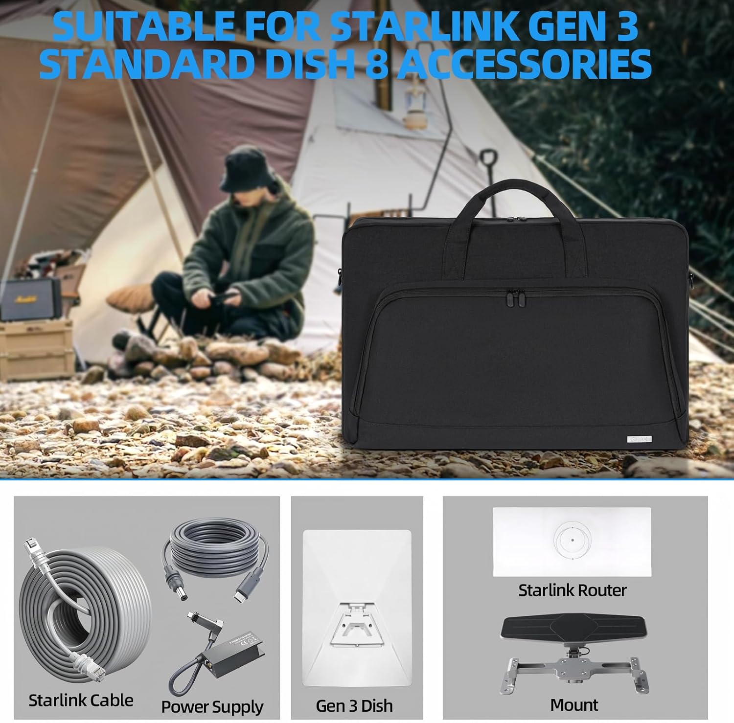 GMAK Starlink Gen 3 Case Carrying Bag, Starlink Organizer Travel Case for Gen 3 Dish and Accessories, Adjustable Shoulder Strap, Portable Standard V3 Dish Travel Bag for Outdoor Camping and RV Trips