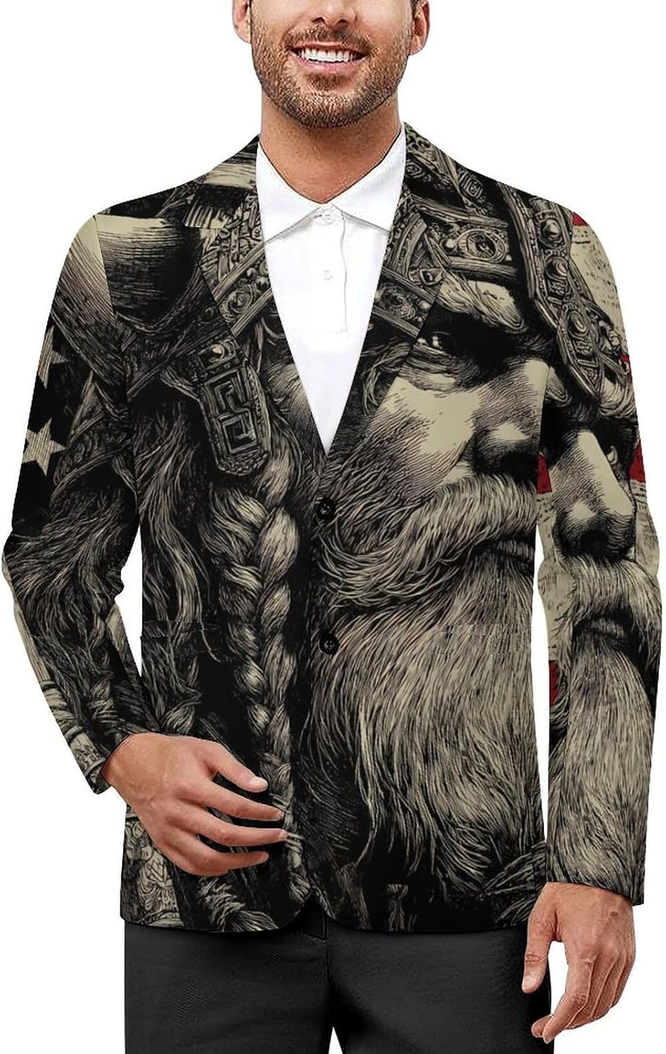 Viking1 U.S. Flag Men's Classic Fit Suit Two Button Blazer Business Coat Tuxedo for Wedding Dinner
