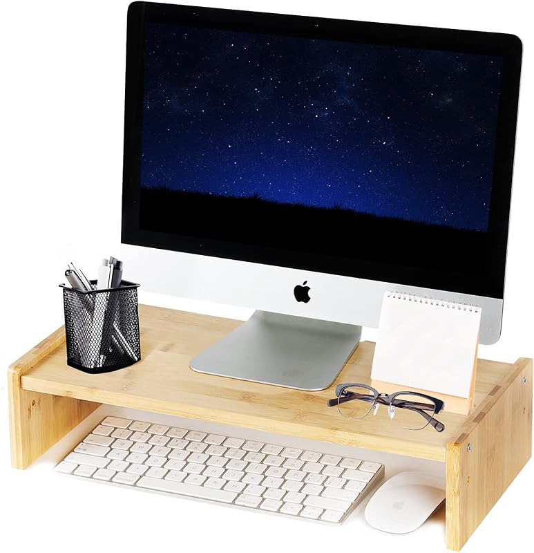 Elevador de monitor de madera maciza, elevador de monitor con 2 alturas ajustables, elevador de computadora de 15,8 pulgadas para computadora, iMac, PC, impresora, soporte para monitor de computadora para el hogar y la oficina, natural