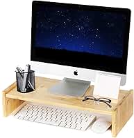 KINLINK Suporte para monitor de madeira maciça, elevador de monitor com 2 alturas ajustáveis, elevador de computador de 40 cm para computador, iMac, PC, impressora, suporte de monitor de computador