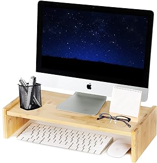 KINLINK Solid Wood Monitor Stand Riser, Monitor Riser with 2 Adjustable Height, 15.8 inch Computer Riser for Computer, iMac, PC, Printer, Computer Monitor Stand for Home & Office, Natural