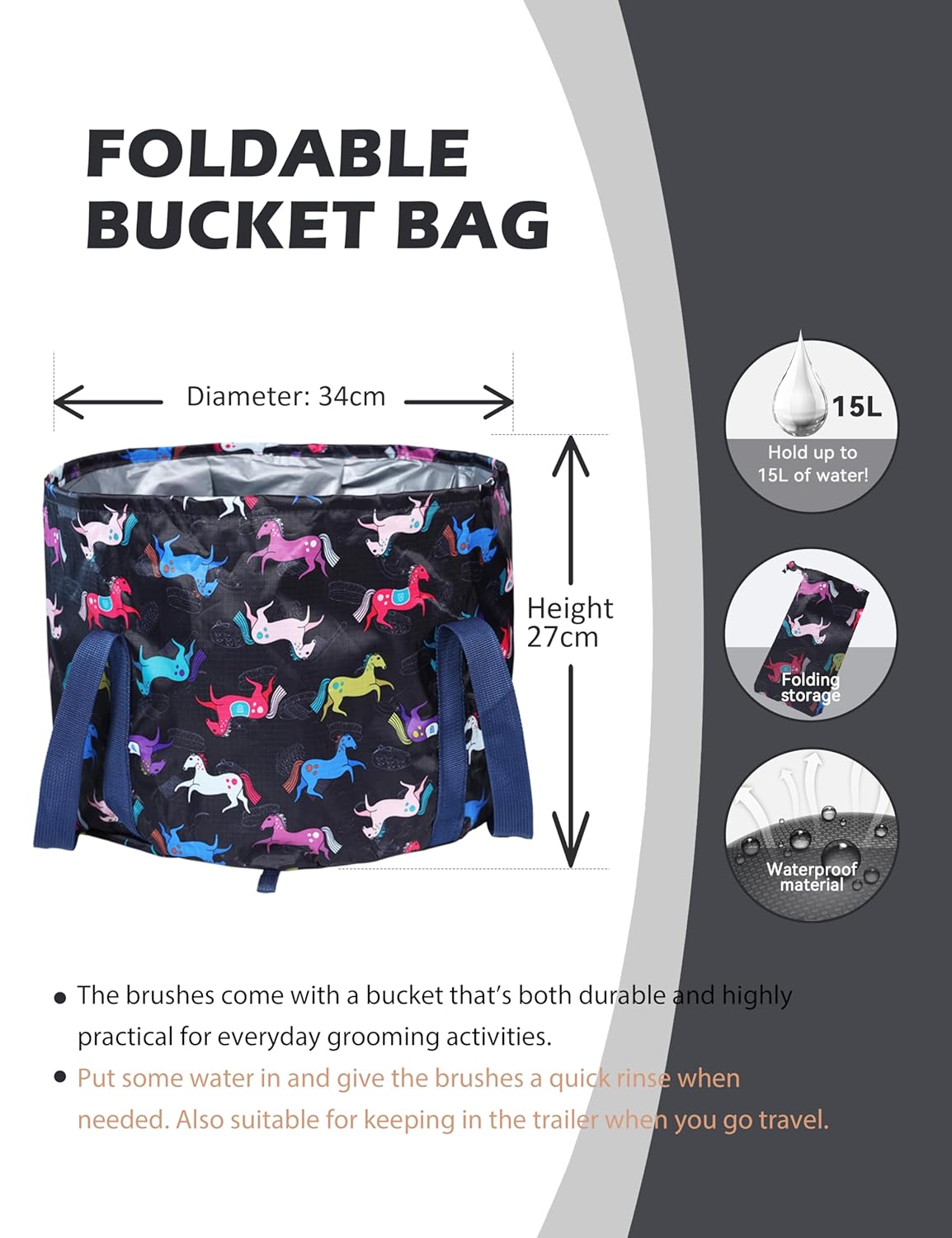 Harrison Howard Complete Horse Grooming Set, 11-Piece Advanced Daily Grooming Tools with Extra Brushes for Full Horse Care Black Brushstroke Ponies