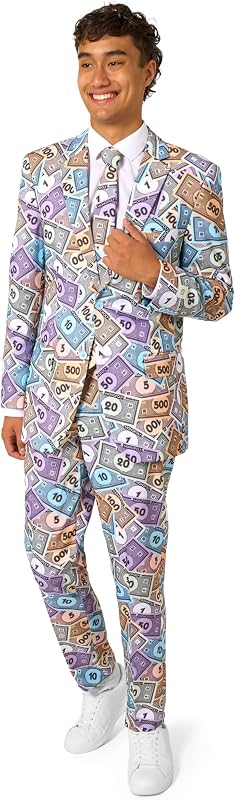 Men’s 3-Piece Slim Fit Suit Set - Officially Licensed Monopoly Party Outfit - Blazer, Pants & Tie