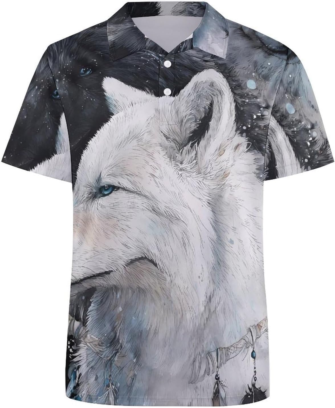 Wolf Dreamcatchers Blue Eyes Men's Polo Golf Shirts Collared T-Shirt | short sleeve,three button,quick dry,machine washable,summer tee top