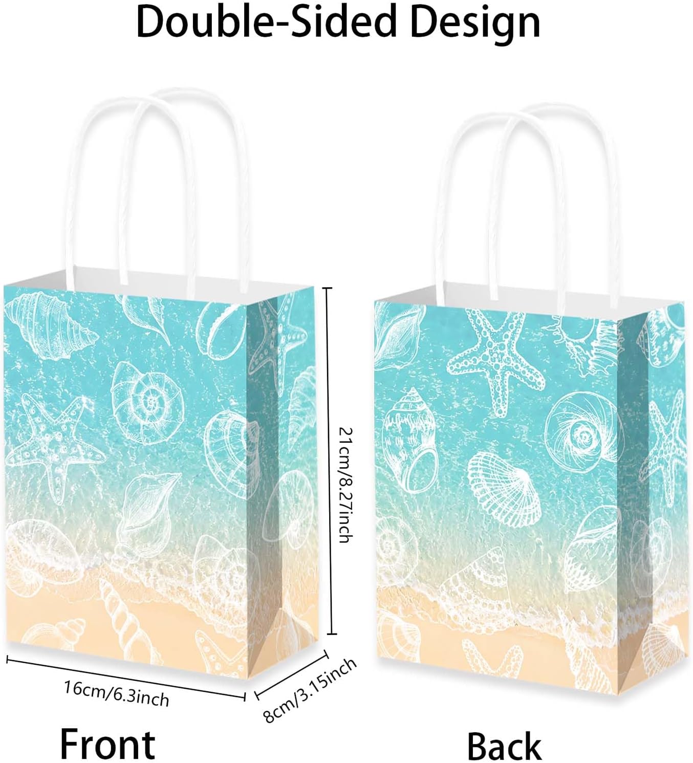Qpout 12 Pack Beach Party Favor Bags, Ocean Themed Paper Gift Bags with Handles, Summer Luau Treat Bags for Beach Birthday, Pool Party, Wedding Welcome, Baby Shower Party Supplies image 3