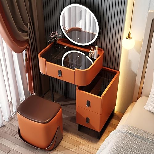 Miniatura 19 de Vanity Desk with Mirror and Drawers, White Vanity with Mirror, Wooden Makeup Desk for Bedroom Dressing Room, with Adjustable Brightness Mirror,White