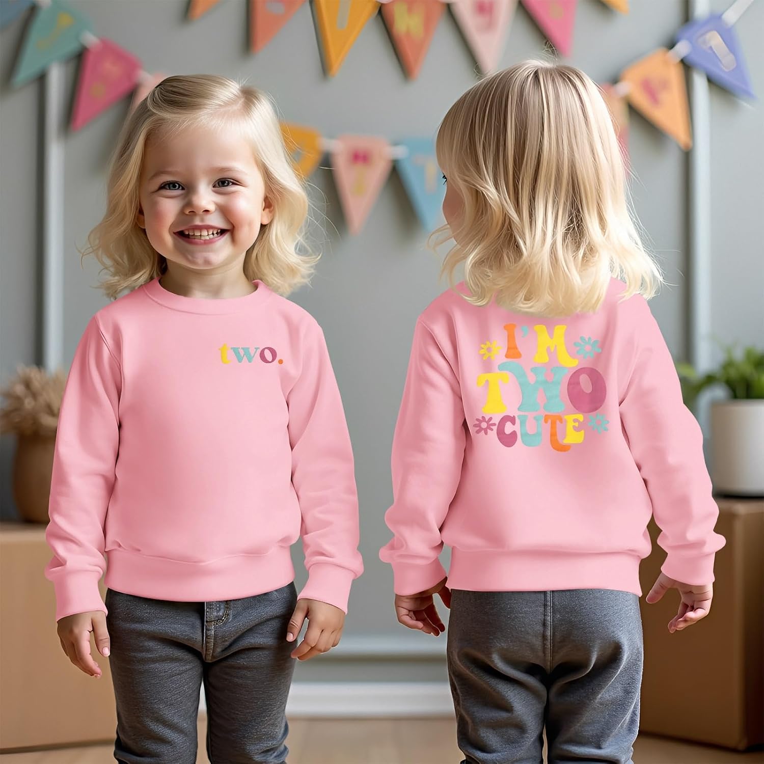 MODNTOGA Birthday Shirt for Toddler Girl I’M Two Cute Birthday Girl Sweatshirt 2T B-Day Party Outfit Long Sleeve Pullover Top