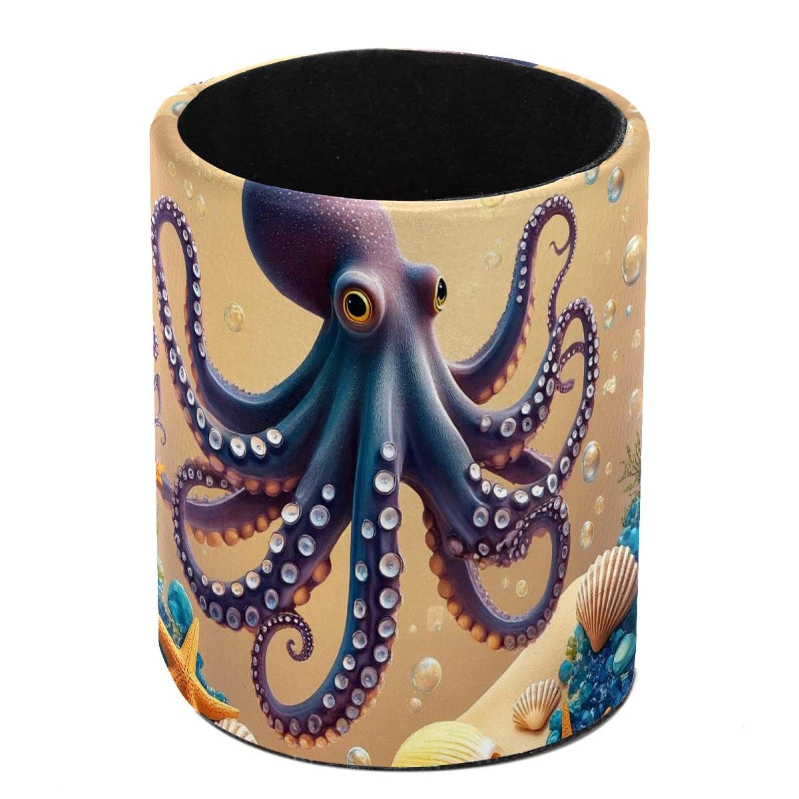 HEOEH Starfish Octopus Pen Holder for Desk, PU Leather Pencil Holder Pen Cup Marker Holder Makeup Brush Holders, Desk Accessories & Workspace Organizers for Home, Office