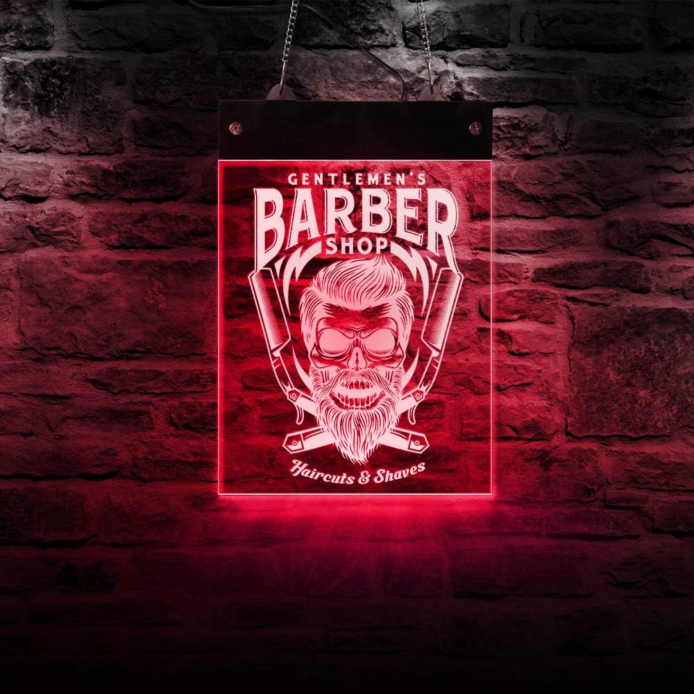The Geeky Days Gentlemen Barber Shop LED Business Logo Neon Sign Rectangle Color Changing Light Board Men Salon Club LED Acrylic Display Decorative Emblem Light