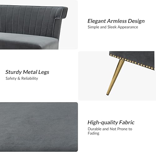 Miniatura 4 de TINA'S HOME Sofá de dos plazas moderno de terciopelo, sofá de mediados de siglo sin brazos con patas de metal dorado, sofá tapizado de 2 plazas para