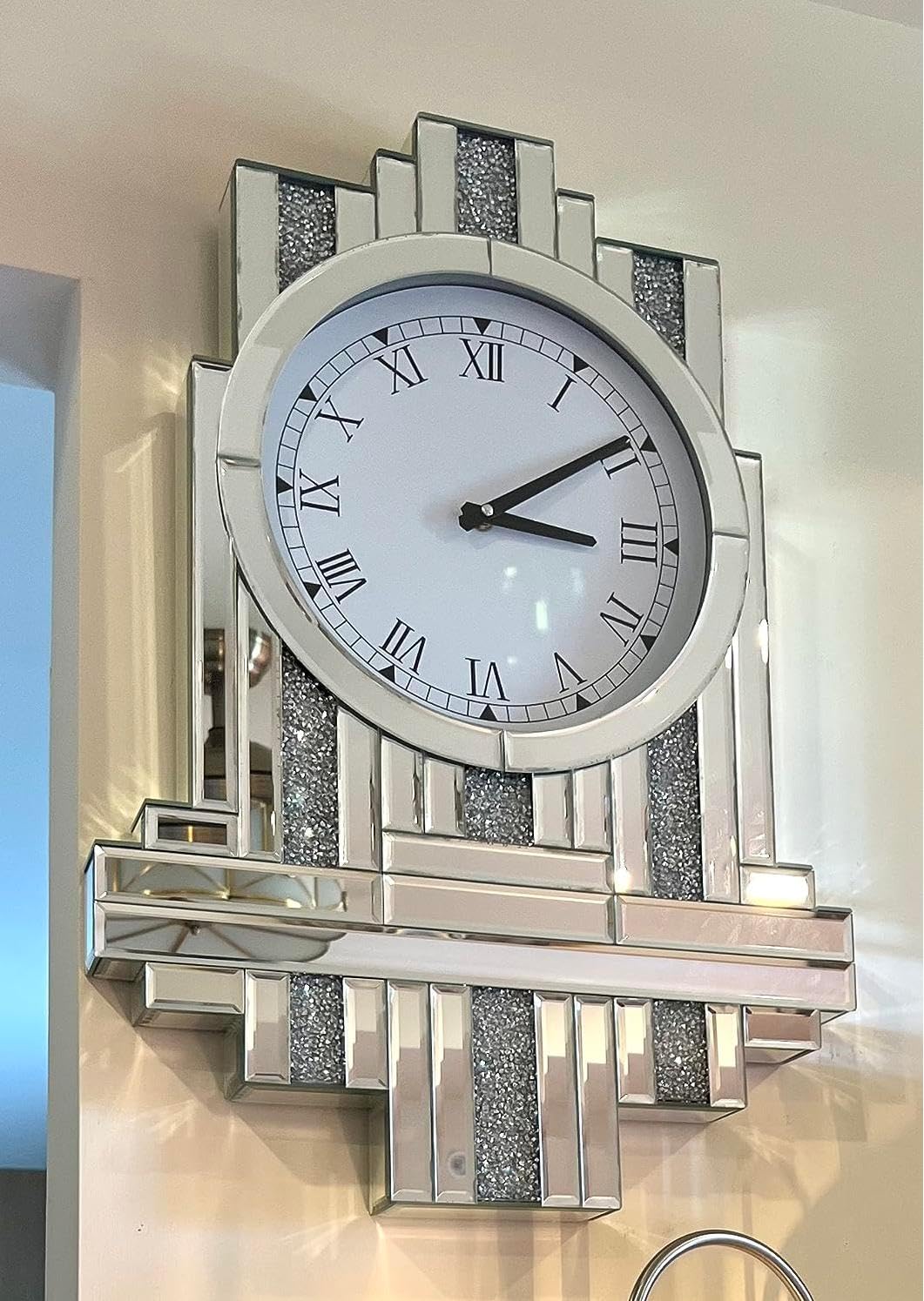 Wanduhr Wohnzimmer Große Dekouhr: 60 cm Küchenuhr Stille Römische Ziffernuhr Modern Kristall Luxus Wand Deko für Wohnzimmer, Küche, Schlafzimmer