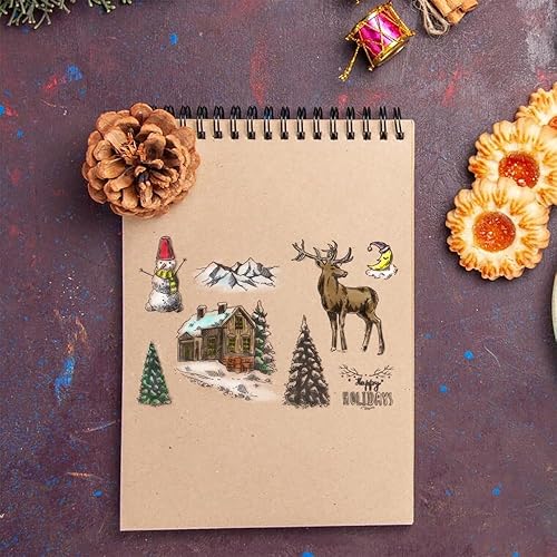 Miniatura 3 de Threetols Sellos transparentes para árbol de Navidad para hacer tarjetas, sellos de goma transparente de muñeco de nieve de alce, sellos de palabras