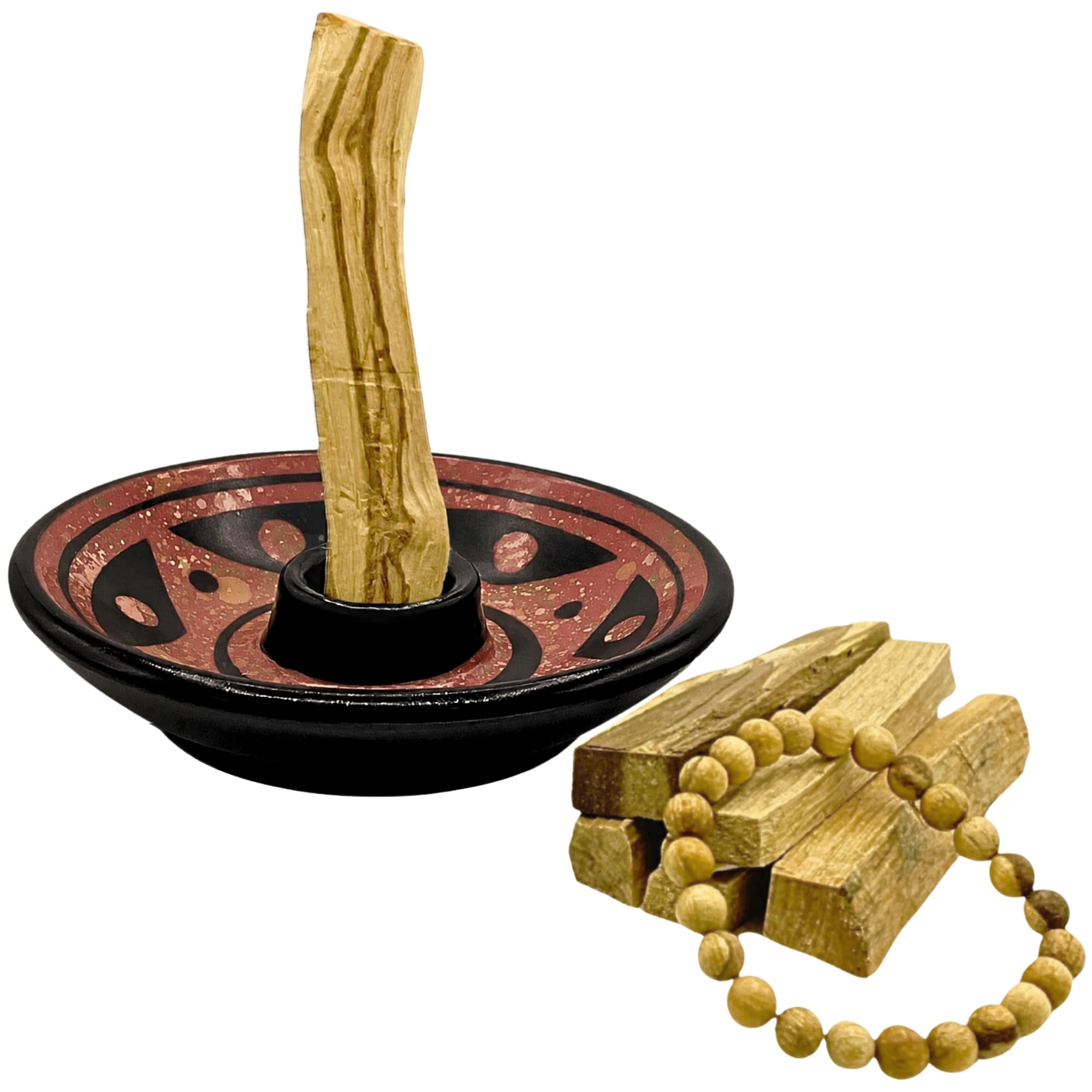 / Energy Box: Porta ceramica autentica per Palo Santo di Chulucanas Perù + 5 bastoncini di Palo Santo + 1 braccialetto Palo Santo. Altamente aromatico. Pulizia spirituale. Fatto a mano