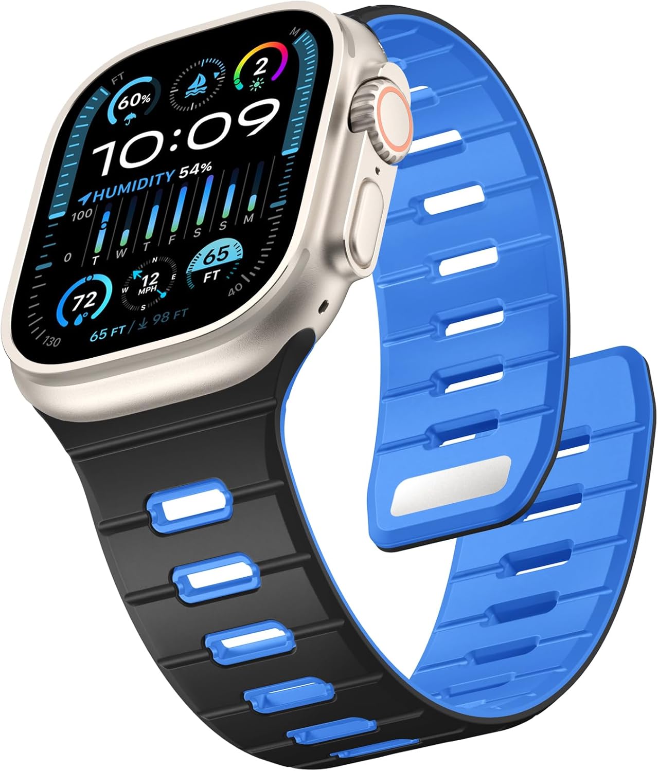 Odbeai Magnetic Sport Band Compatible with Apple Watch Ultra 3 2/Ultra Band for Men 49mm 46mm 45mm 44mm 42mm,Strong Magnet Outdoors Soft Silicone Strap for iWatch Series 11 10 9-1 SE,Black/Light Blue