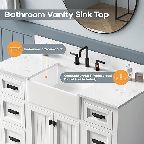 Miniatura 4 de Tocador de baño con lavabo de 30 pulgadas, combo de gabinete de lavabo de baño en blanco, tocador de almacenamiento moderno con puerta de cierre