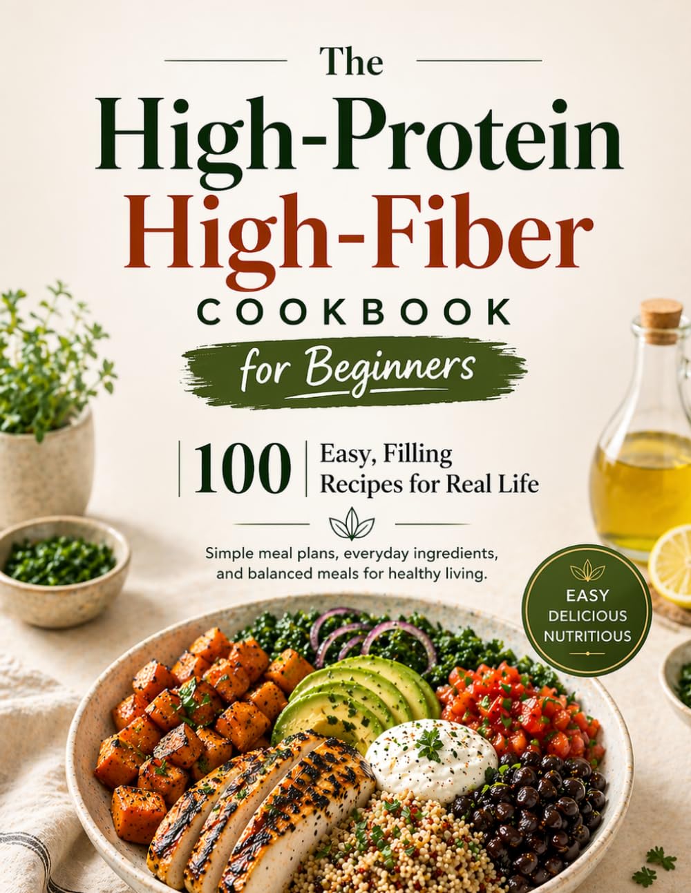 The High-Protein High-Fiber Cookbook for Beginners: 100 Easy, Satisfying Recipes with Simple Meal Plans, Everyday Ingredients, and Balanced Meals for Healthy Living