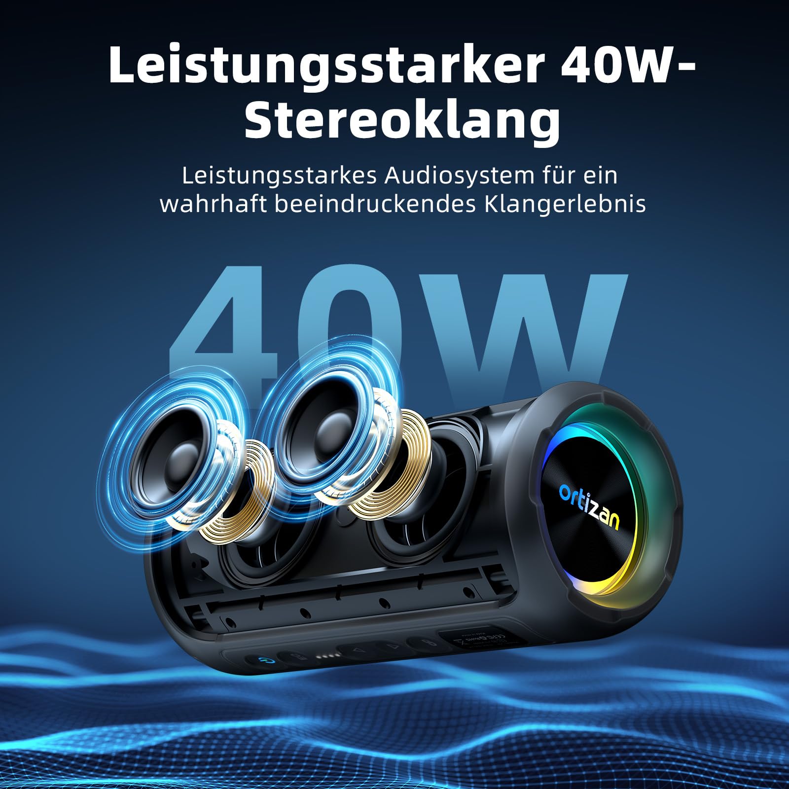 Ortizan 40W Bluetooth Lautsprecher mit Sprachassistent, 30 Stunden Spielzeit X8Pro Musikbox Bluetooth, Tragbarer BT 5.3-Musiklautsprecher, RGB-LED, IPX7 wasserdicht, Freisprecheinrichtung