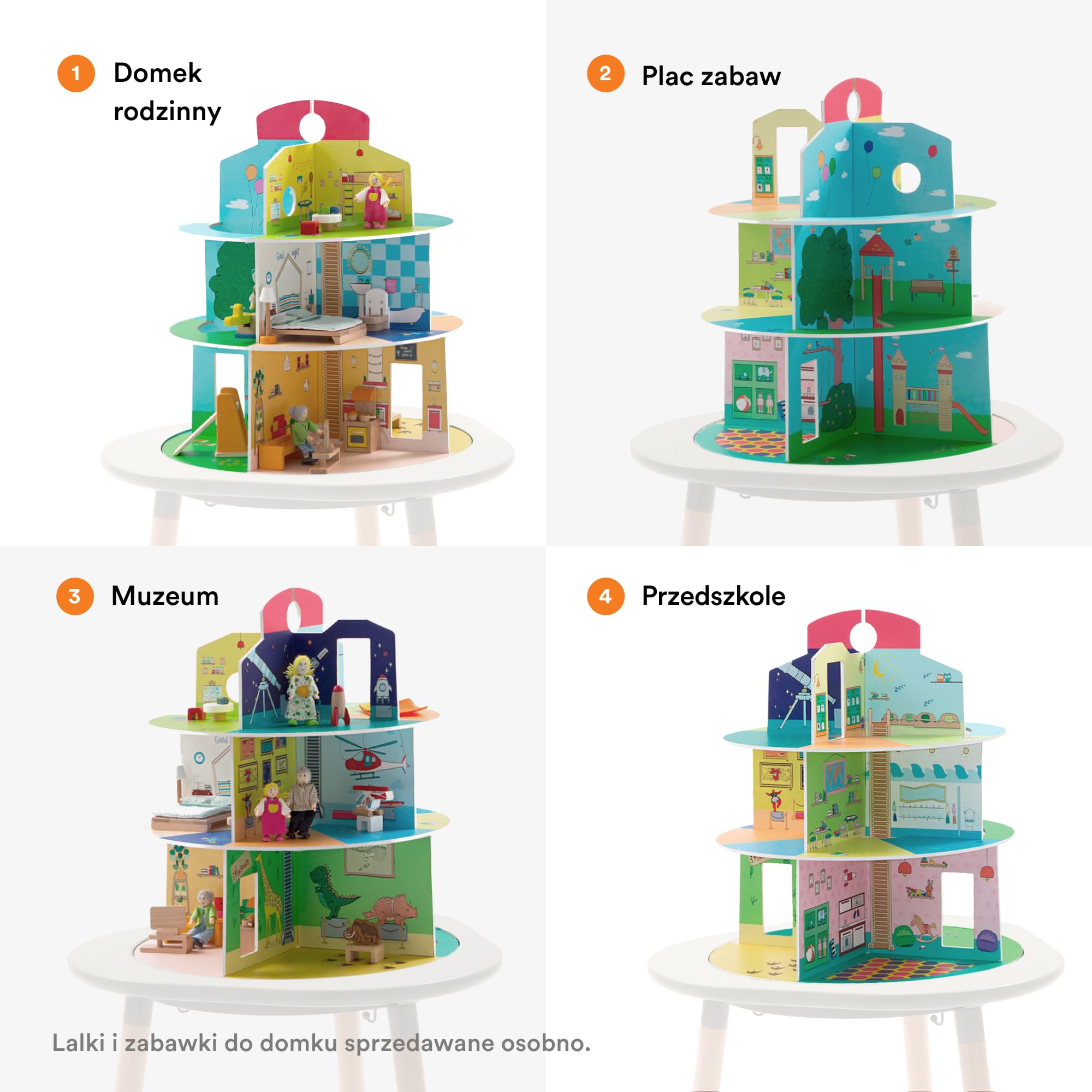 Domek do zabawy Stokke MuTable - nowy design 2023 r. - zawiera plac zabaw, dom rodzinny, muzeum i przedszkole - wykonany z drewna, montaż bez użycia śrub - dla dzieci w wieku 3+ lat