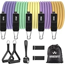 WHATAFIT Resistance Bands with Handles, 5-Level Exercise Bands for Workout | Natural latex,10-50 lbs, stackable to 150,Ankle Straps, Door Anchor,Guide. For Strength, Yoga,Home Gym,Travel & Workout.