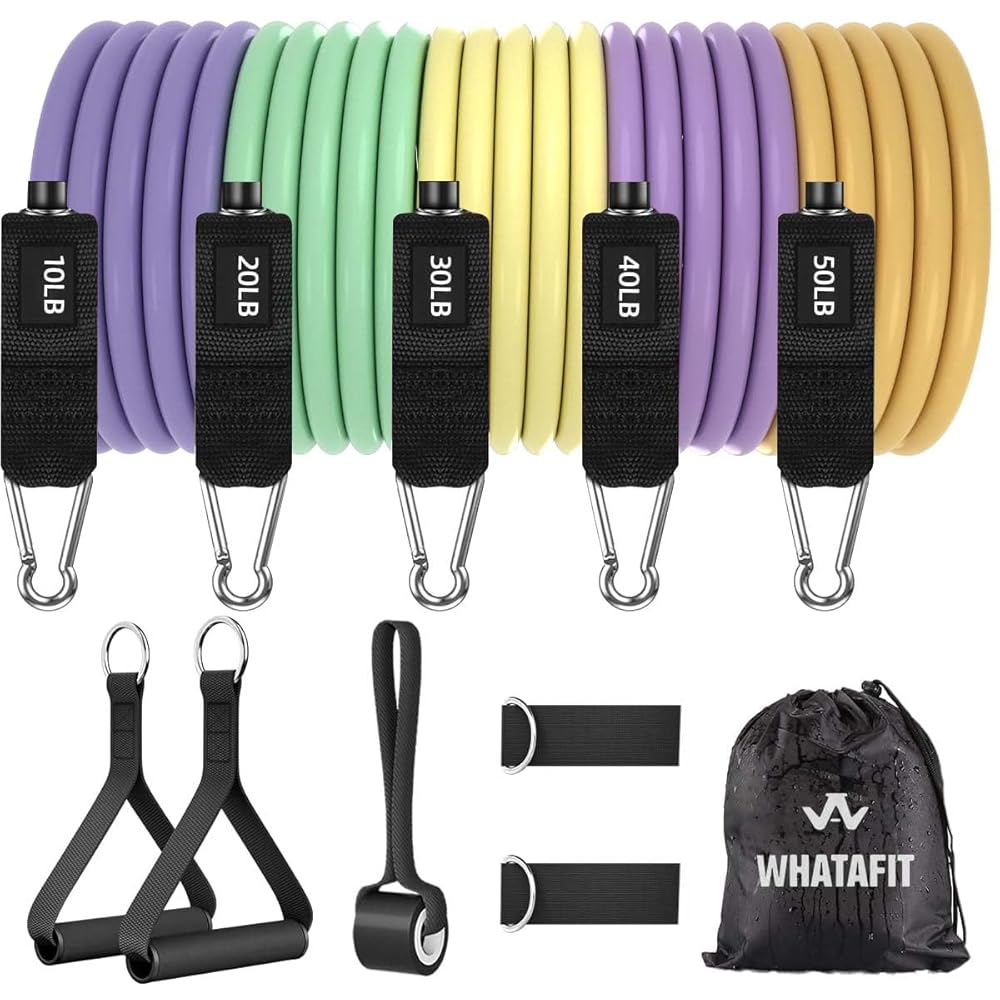 WHATAFIT Resistance Bands, Exercise BandsResistance Bands for Working Out, Work Out Bands with Handles for Men and Women Fitness, Strength Training Home Gym Equipment