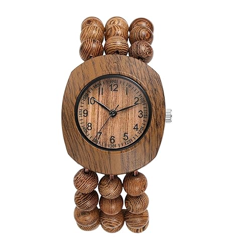 JewelryWe Women Wooden Elastic Watch: Bohemian Handcrafted Tonneau Buddhist Beaded