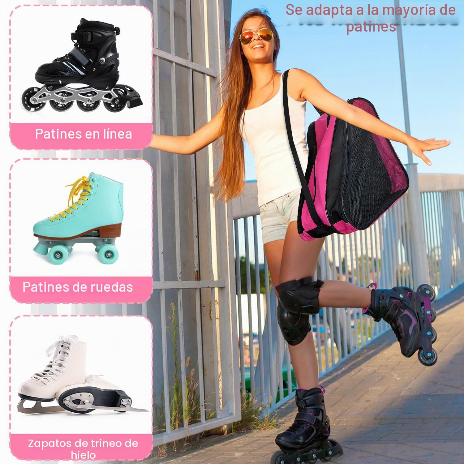 Bolsa de Patines Niña para Patinaje Artístico, Patines de 4 Ruedas y Hielo