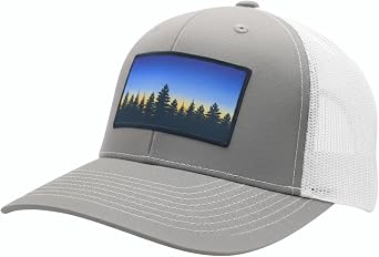 LINDO Trucker Hat [ Treeline Sunset Design ] for Men and Women Mid Profile Cap with Breathable Mesh Back and Adjustable Snap