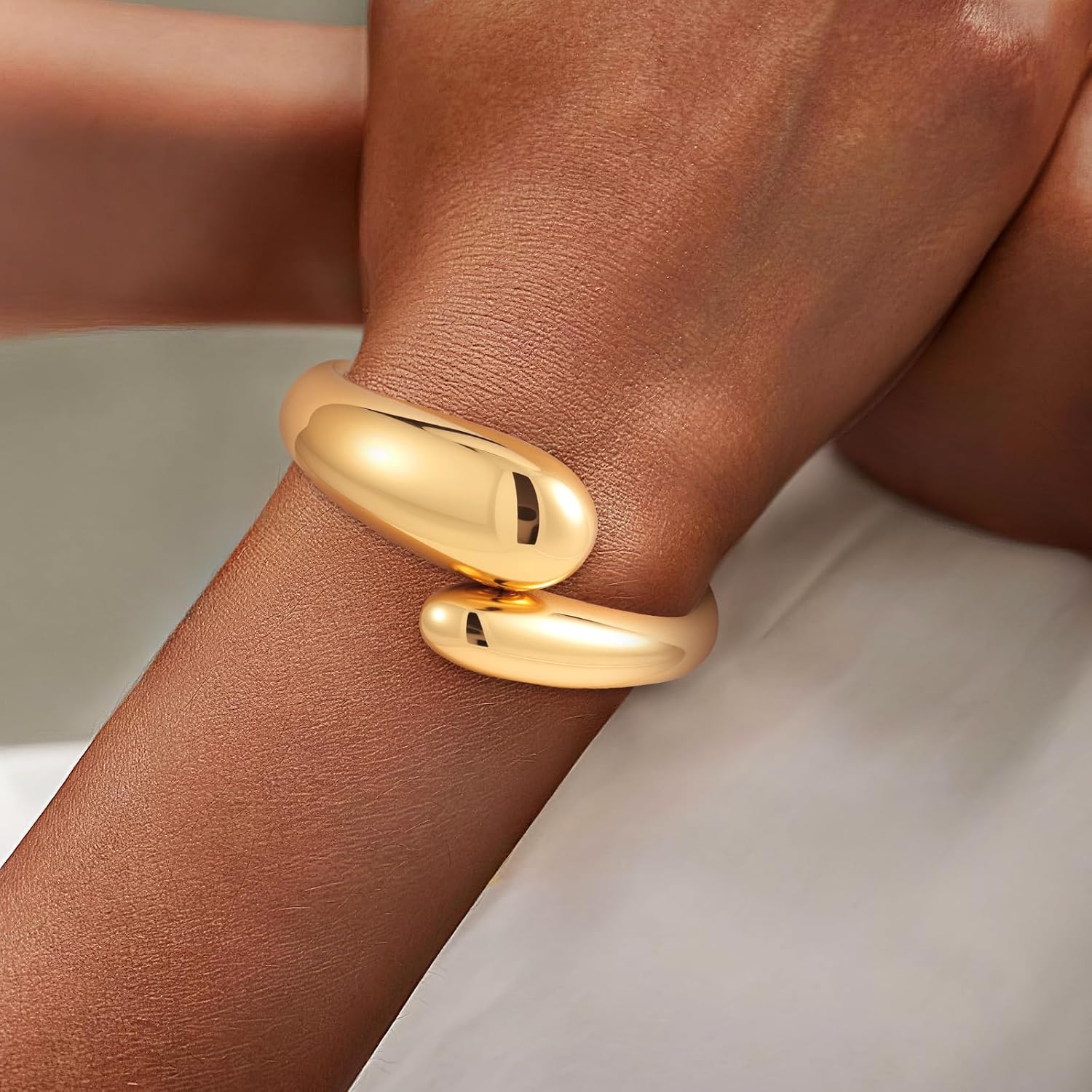 Yowivon Gold Bangles Bracelet for Women, Irregular Chunky Gold Bracelet Teardrop Wave Twisted Hinged Open Bangle Bracelets, Non Tarnish 18K Gold Plated Thick Cuff Bracelets Trendy Jewelry Gifts image 2