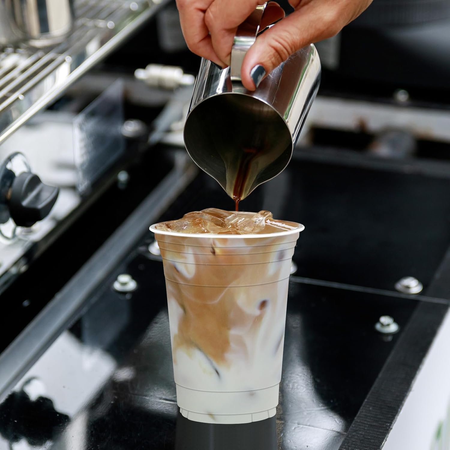 16 oz 100 Pack Clear Plastic Cups with Lids and Straw,leak-proof durable,To-Go Cold Coffee Cups,Disposable Cold Drink Cups for Parties, Outdoor Events, Cafes, and Smoothies - Image 3