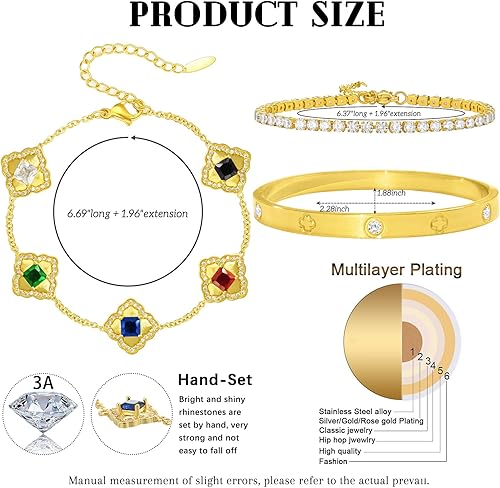 Miniatura 4 de Pulseras de eslabones de amistad, pulseras de cadena de eslabones de diamante, pulsera de reloj, pulseras de joyería para mujeres y niñas, pulsera