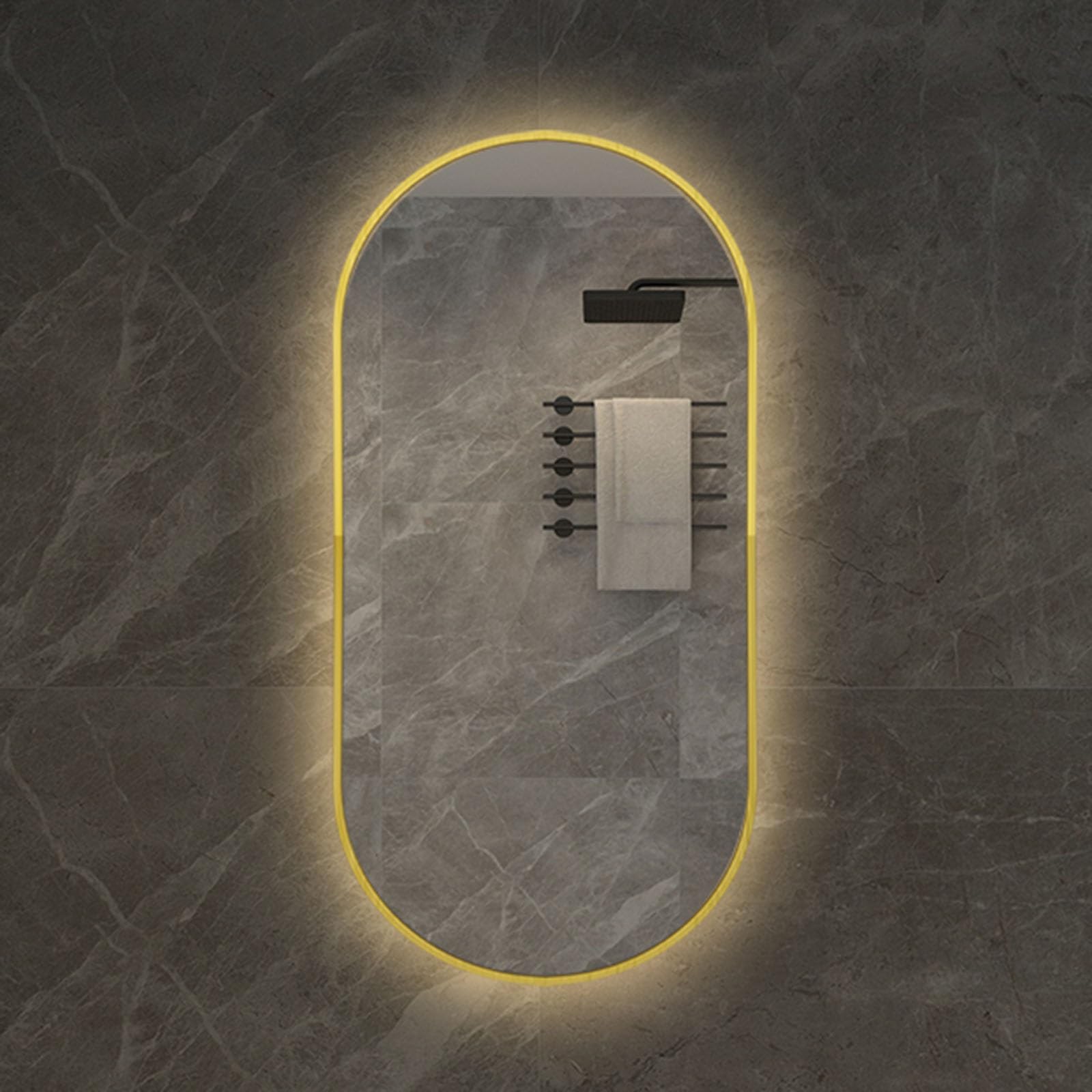 Miroir de salle de bain ovale lumineux à LED au design épuré en verre poli