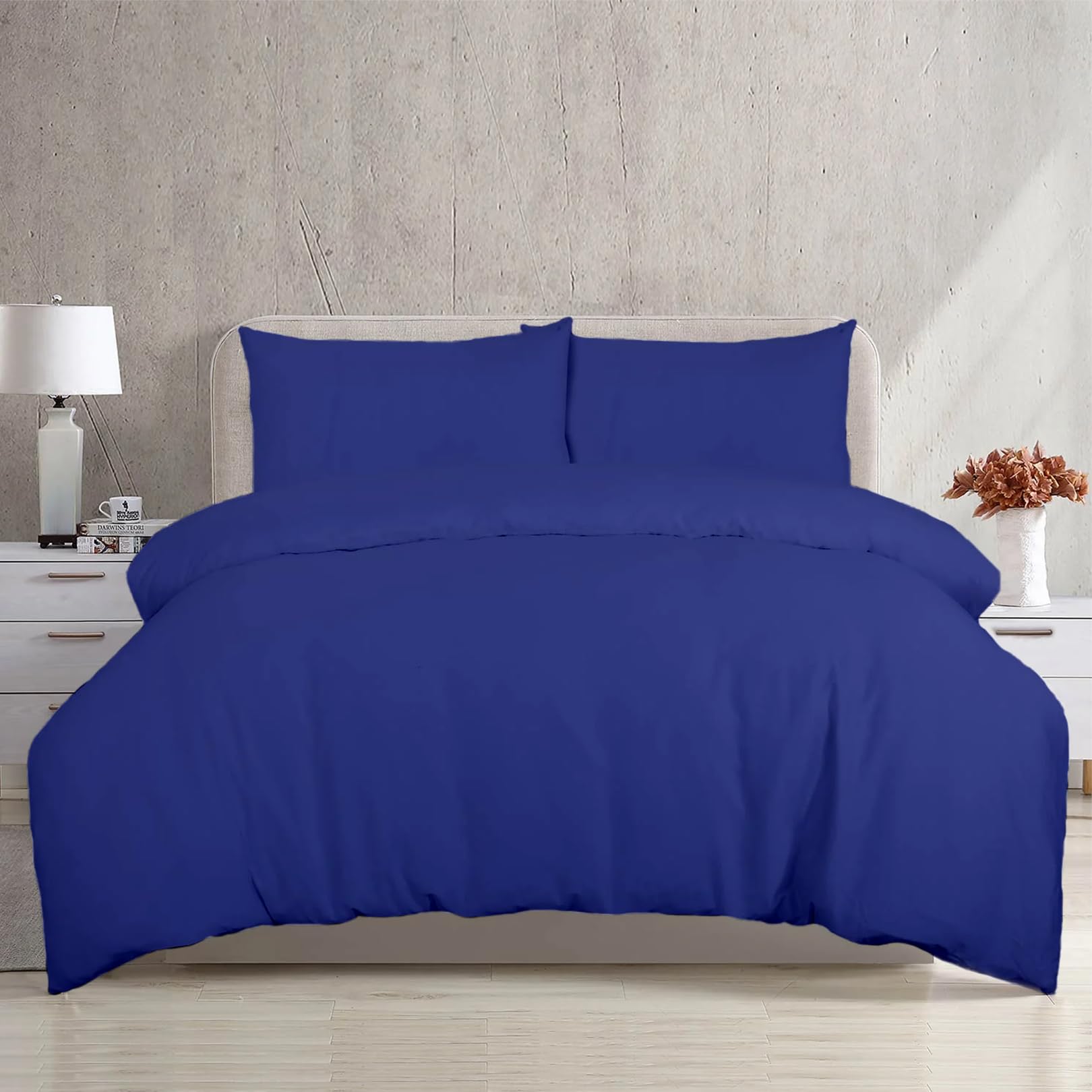 EGYPTO Premium Quality Egyptian Cotton Plain Duvet Cover Comforter with Pillow Case Set for Bedding (Single, Royal Blue)