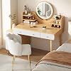 Makeup Vanity - Smart LED Vanity Desk with Makeup Mirror and Chair, Adjustable Brightness, Modern Vanity Set with Wooden Drawers, Dressing Table, Holiday Gift for Her