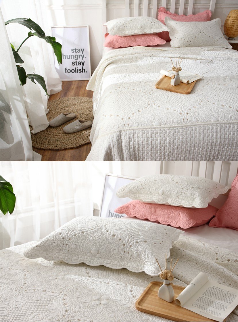 Brandream White Quilts Set Queen Size Bedspreads Farmhouse Bedding 100