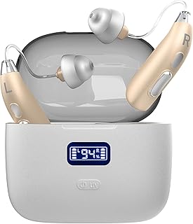 Hearing Aids for Seniors, Rechargeable Hearing Aids for People with Hearing Loss, Hearing Amplifier for Adults, Quality Sound, Intelligent Noise Cancellation, Standby 100h, Comfortable Wearing White