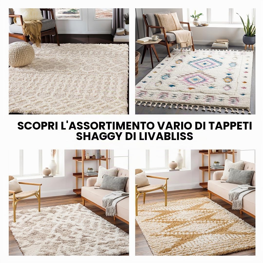 Livabliss Tappeto Shaggy Home Ampio Tappeto Salotto Moderno, Sala da Pranzo, Morbido Tappeti Shaggy per Camera da Letto, Motivo Astratto Berbero Peloso, leggera da Pulire, 160x220 cm Grigio Scuro