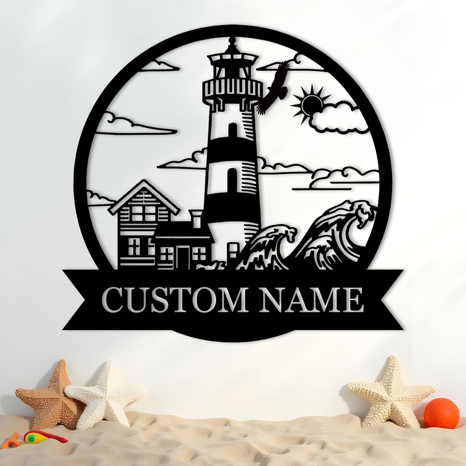 Dyoart Personalized Metal Sign, Nautical Outdoor Decor, Lighthouse Beach Sign, Cabin Wall Art, Sailing Gift, Home Decor