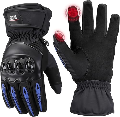 KEMIMOTO Guantes de invierno cálidos para motocicleta, guantes impermeables a prueba de lluvia con pantalla táctil para montar en motocicleta, ATV,