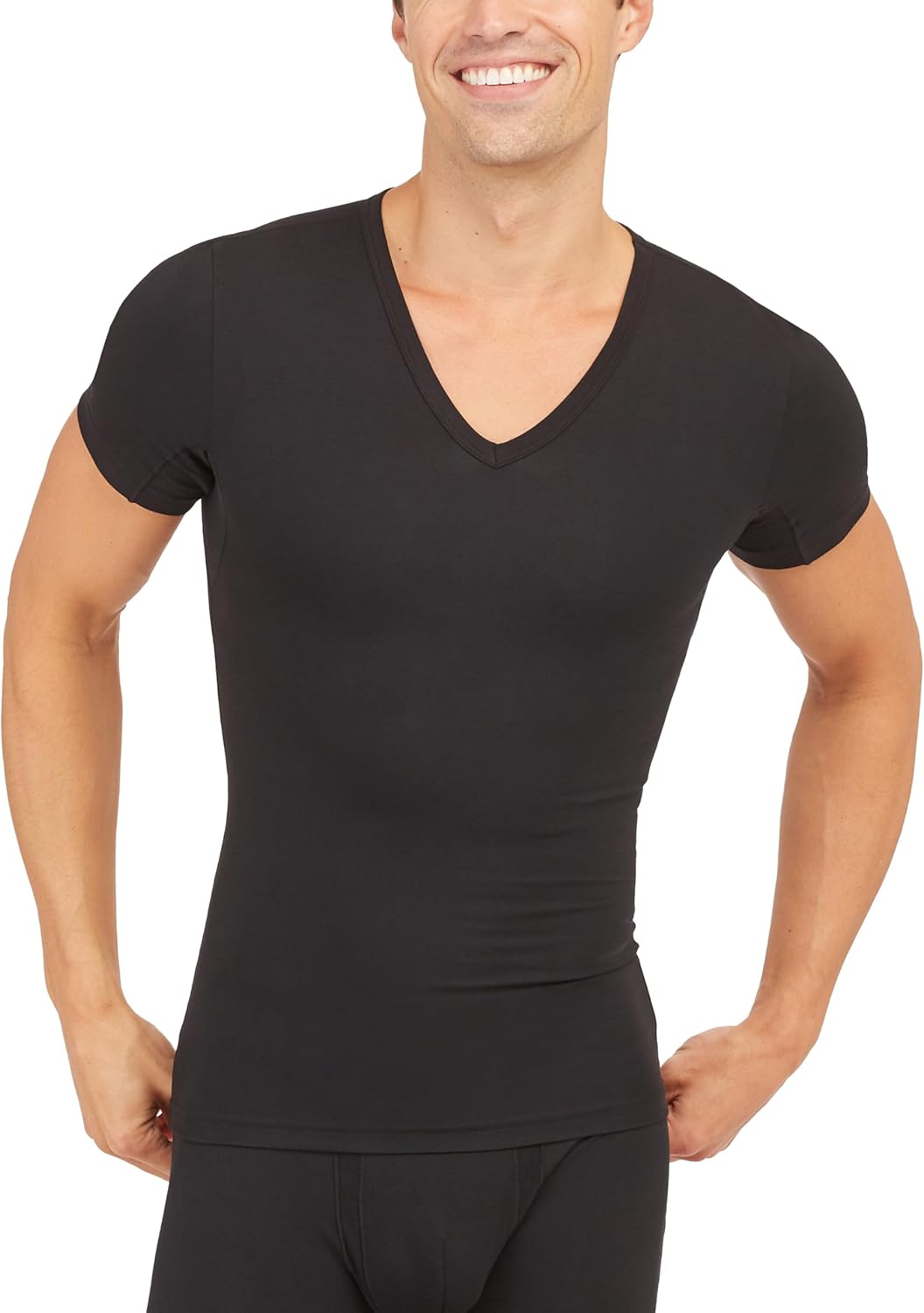SPANX Men’s Sculpt Cotton Spandex V-Neck - Men’s Base Layer - Flattering Everyday Support - Breathable & Moisture Wicking
