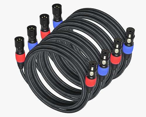 BRIDGEE Cables de micrófono XLR (paquete de 4 unidades de 16 pies), cable XLR equilibrado de alta calidad trenzado de 3 pines macho a hembra
