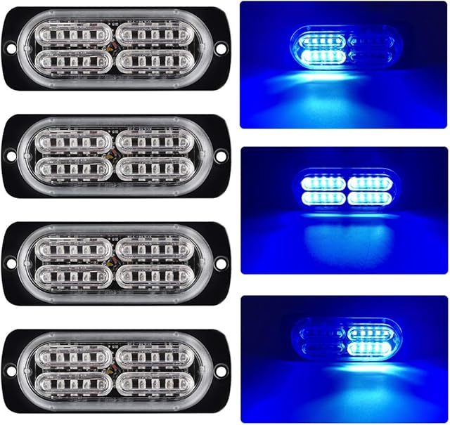 Yifengshun 20-LED Blue Strobe Lights for Car,Super Bright LED Law Enforcement with 16 Flashing Mode Blue Light Beacon for Car Vehicle Truck SUV Van 12-24V-4Pcs