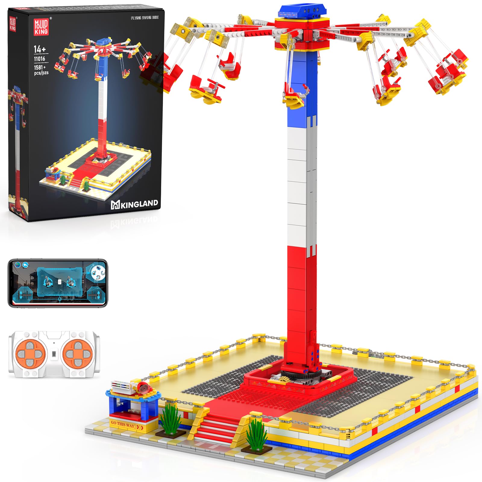 Mould King 11016 Giostra Oscillante Rotante – Set Costruzioni Parco Divertimenti, 1581 Pezzi, Motorizzato Con Telecomando E App, Per Bambini E Adulti