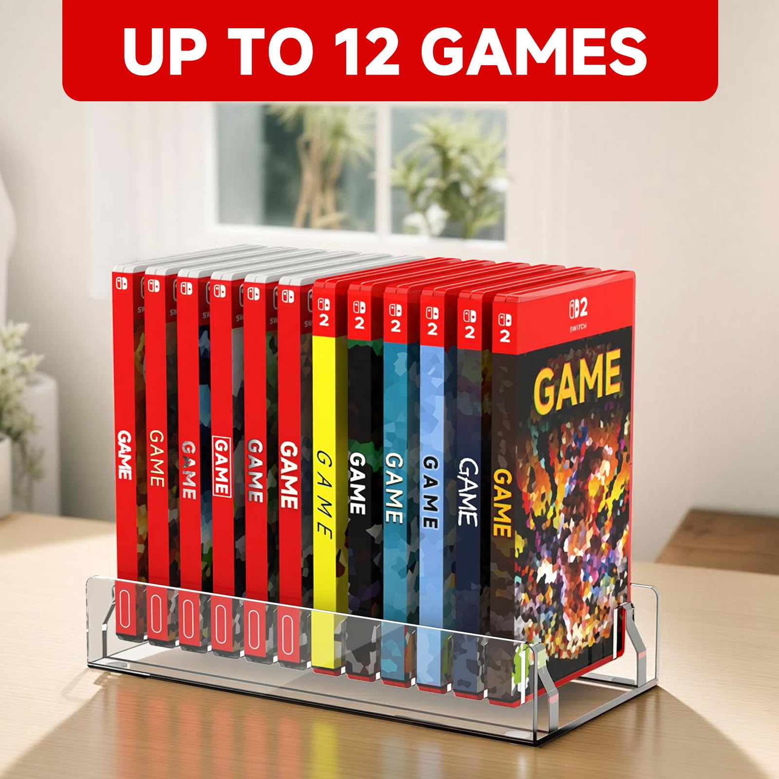 Acryl-Spiel-Organizer, Ständer für Nintendo Switch, Spielkartenetui, bis zu 12 Spiele, transparent, rutschfest, stabil