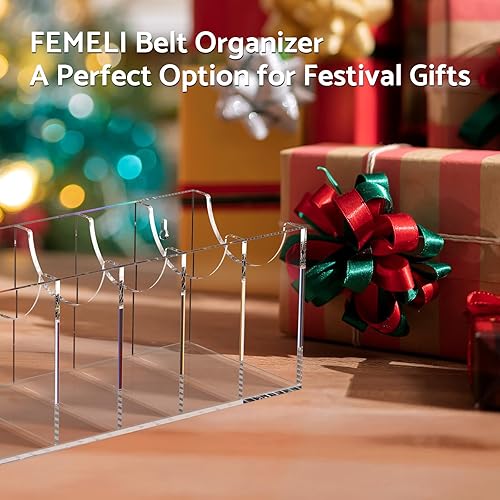 Miniatura 9 de FEMELI Organizador de cinturón, soporte de almacenamiento de contenedores de acrílico con 7 compartimentos, vitrina transparente para corbata