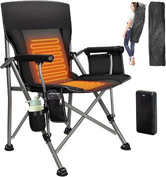 QUYUAN Heated Camping Chair with 20,000 mAh Battery, Long-Lasting for 500 Mins, Fully Padded Heated Camp Chairs, Heavy Duty Folding Chairs for Winter Camping,RV Travel