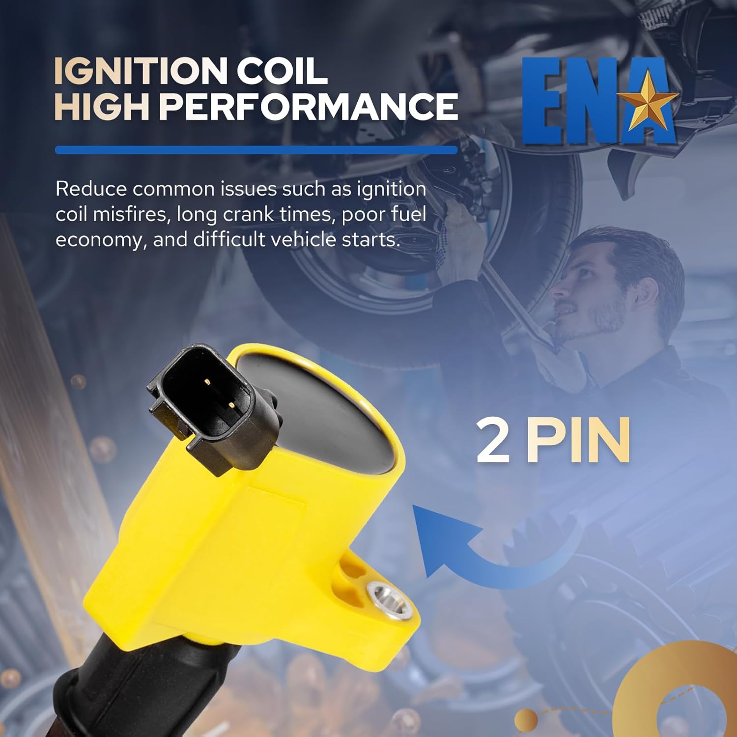 ENA Yellow Set of 8 Ignition Coil Pack Compatible with Lincoln Mercury Ford Mustang Crown Victoria E150 E250 Expedition Explorer F150 F250 F350 F450 F550 Navigator 4.6L 5.4L V8 Replacement for DG508